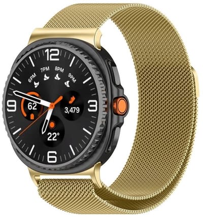 By Qubix - smartwatch bandje - Compatible Samsung bandje - Milanese band - Goud - Geschikt voor Samsung Galaxy Watch 9 (40/44mm) - Watch 8 (40/44mm) - Watch 8 Classic (46mm)