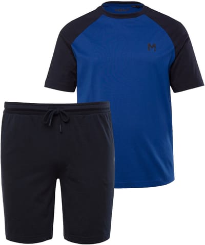 Men Plus - Heren - Pyjama tweedelig korte mouwen shorts - Navy blauw - Maat L