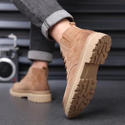 Fluwelen Warme Chelsea Boots Britse Mode Tooling Boots Koreaanse Versie All-match Boots Heren Hoge Martin Schoenen Heren 44 beige