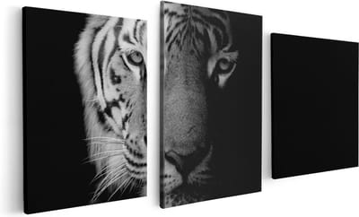Artaza Canvas Schilderij Drieluik Tijgerkop - Tijger - Zwart Wit - 120x60 - Foto Op Canvas - Canvas Print