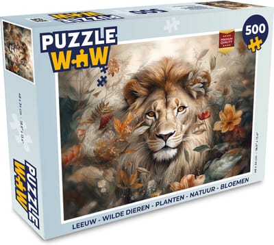 Puzzel Leeuw - Wilde dieren - Planten - Natuur - Bloemen - Legpuzzel - Puzzel 500 stukjes