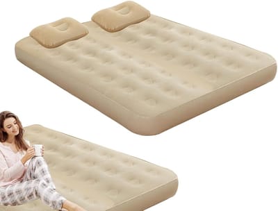 Luchtmatras met Pomp - Logeerbed Opblaasbaar - Kamperen en Logeren - Ergonomisch Lichaamscomfort - Dubbele Pomp - Beige