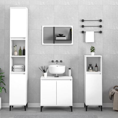 vidaXL - 3-delige - Badkamermeubelset - bewerkt - hout - wit