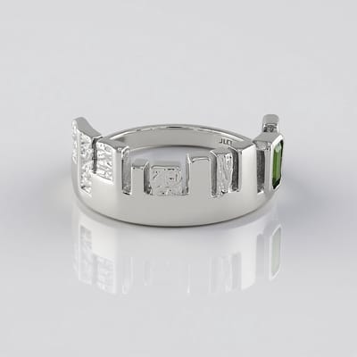 Cavill - Zilveren ring 925 Sterling - Platina plating - 0,223 ct Groene Russische Diopsied - Achthoekige Edelsteen - Modern & Geometrisch