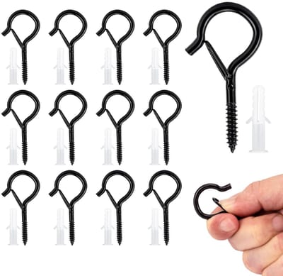 Dailygoods- Schroefhaken 12 Stuks - Zwarte Schroefhaken - Roestvrij Stalen Wandhaken - Ophanghaken voor Hout - Veiligheidsgespen - Eenvoudig te Installeren