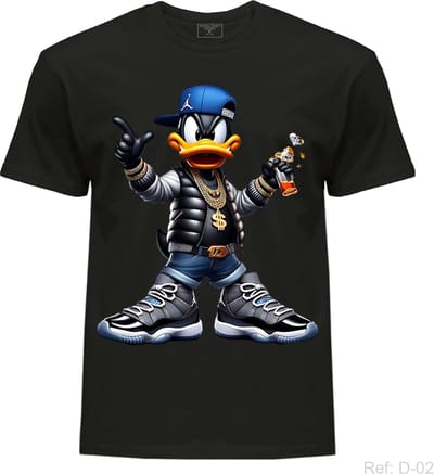 Hip-Hop Duck Graphic T-Shirt for Men – Streetwear Cartoon Duck Print with Gold Chains & Sneakers – Black Casual Urban Tee High Quality Cotton Regular fit T-shirt