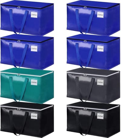 Opvouwbare Opbergdozen 93L - 8 stuks in 4 kleuren, met rits en labelzak