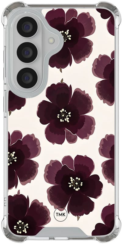 Shockproof hoesje geschikt voor Samsung Galaxy S26 - Burgundy flowers - Schokbestendig - Verhoogde randen - TPU case - Extra Sterke Back Cover - Bloemen - Transparant, Rood