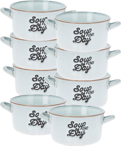 Excellent Houseware Soepkommen/serveer schaaltjes - 8x - porselein - 500ml - lichtblauw - met oor