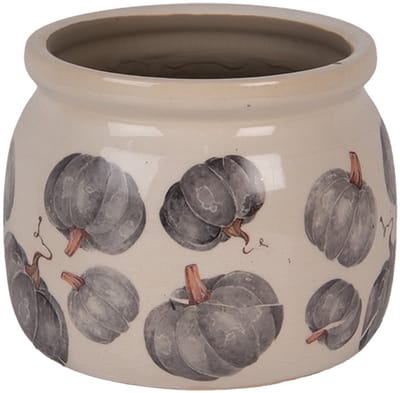 Keramiek Bloempot voor Binnen – Grijs Pompoen – Rustieke Pot – Ø 12 cm – Pompoenmotief
