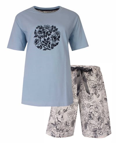 Medaillon Dames Shortama - Rozen Cirkelprint - Katoen - Grijs - Maat XL