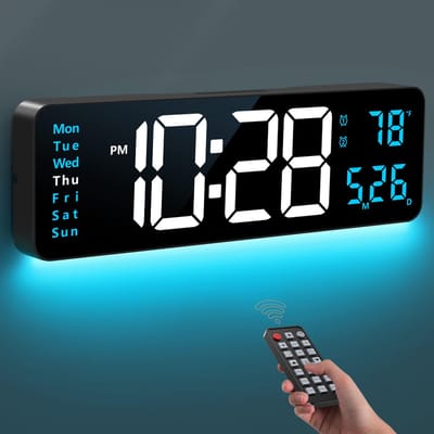 QTTVBTNA -LED Digitale Klok – Groot Display 16 Inch – Temperatuur, Datum & Automatische Helderheidsaanpassing – Moderne Wandklok voor Thuis of Kantoor