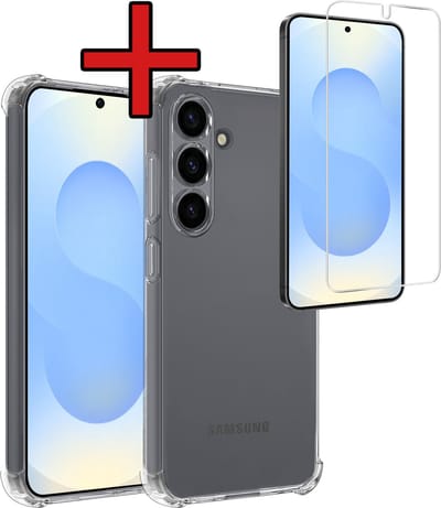 Hoesje - Met Screenprotector - Geschikt voor Samsung Galaxy S25 - Sterk & Shockproof - Back Cover - Siliconen Case - Telefoon Hoes - Shock Proof - Telefoonhoes - Transparant