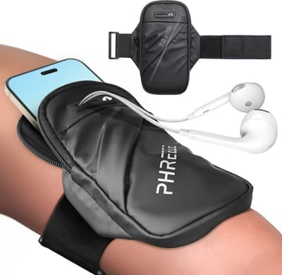 Sportarmband - Neopreen - Kaartvak en Sleutelvak - Voor Hardlopen en Fitness - Verstelbaar - Universeel - Zwart