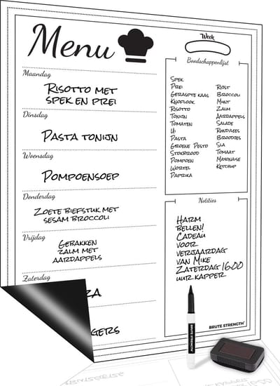 Brute Strength - Magnetisch Weekplanner whiteboard (15) -A3 - Boodschappenlijst - Planbord - Familieplanner  - Maaltijdplanner - To Do Planner