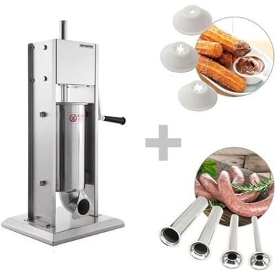 GGM Gastro Manueller Wurstfüller & Churro-Maschine - 3 Liter - Edelstahl - inkl. 4 Wurstfüller- & 3 Churro-Füllrohre