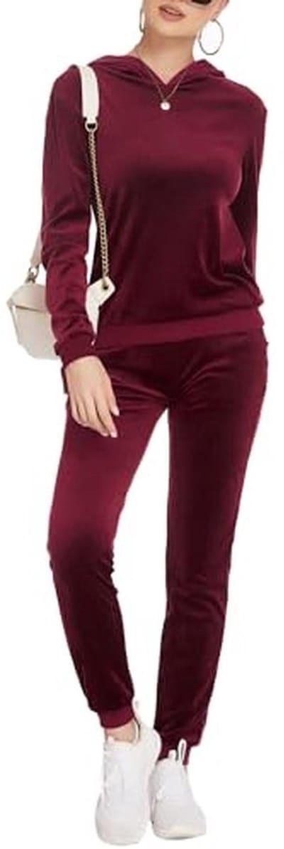 Dames Velours Joggingpak - Warm Sportpak voor Winter, Jumpsuit met Capuchon, Tracksuit met Zakken, Maat S-XXL