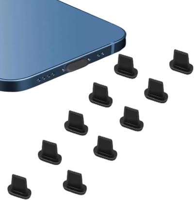 Set van 10 Zwarte Siliconen Stofpluggen voor iPhone 14 Pro Max, 13, 12, 11, X, Mini, iPad en AirPods