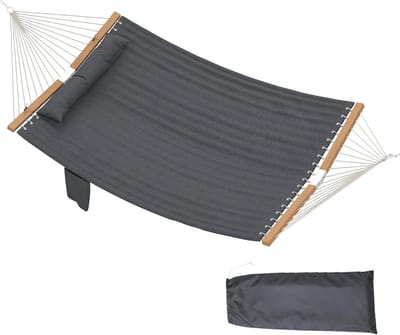 Dubbele Hangmat - Schommelbed - Buiten Ontspannen - Extra Grote Met Kussen - 200 x 140 cm - Grijs