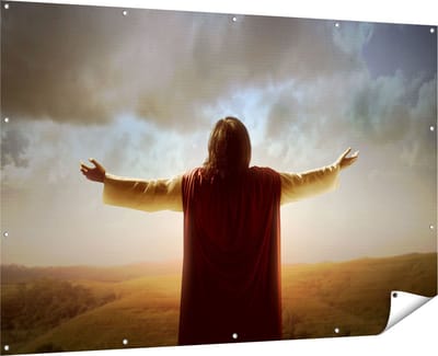 Gards Tuinposter Jezus Christus aan het Bidden bij Zonsopgang - 180x120 cm - Tuindoek - Tuindecoratie - Wanddecoratie buiten - Tuinschilderij