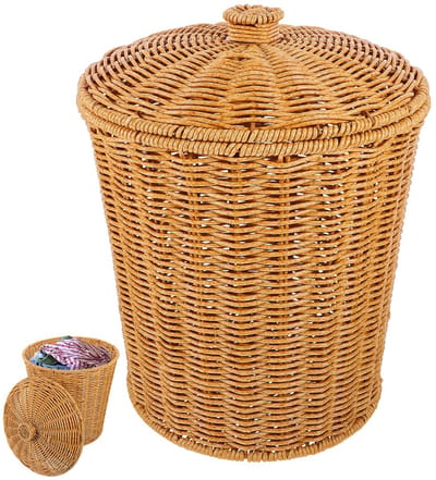 Cosensi- Afvalemmer met Deksel - Wicker Afvalbak - Rieten Afvalemmer - Opbergmand - Ronde Afvalemmer - Praktische Opslagoplossing