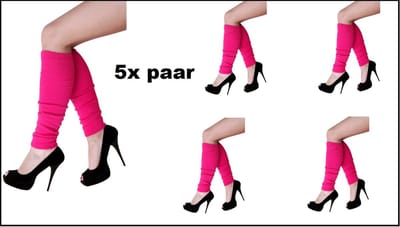 5x Paar luxe Beenwarmers fuchsia - Been warmer festival thema feest disco fun kleding accesoires