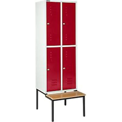 Schäfer Shop Select Kledinglocker, met zitbank, 2x2 compartimenten 400 mm, cilinderslot, Deur robijnrood