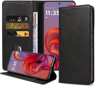 Geschikt voor Motorola Edge 60 Neo Telefoonhoesje Kunstleer met Magnetische sluiting en Pasjeshouder Bookcase met Klepje - Walletcase with Cardslot - Zwart - Smartphonica geschikt voor Motorola Edge 60 Neo