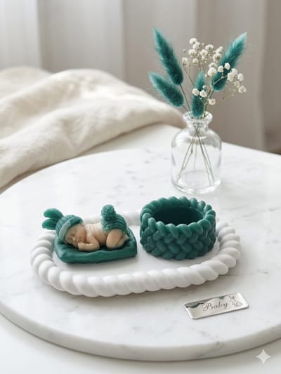 Handgemaakte Baby Zeep Figuur – Slapende Baby op Kussen – [Kleur: Roze/Blauw] – Uniek Kraamcadeau