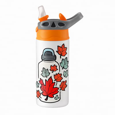 Duistere ‘il_1140xN.4680380511_m9e1’ Drinkfles – Artistieke Drinkbeker voor Unieke Stijl Liefhebbers - Waterfles voor kinderen (wit/oranje)