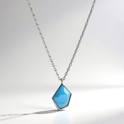 Cavill - Zilveren Halsketting - 925 Sterling Zilver - 3,4 ct Larimar Cabochon uit Dominicaanse Republiek - Moderne Asymmetrische Ketting 45-49 cm
