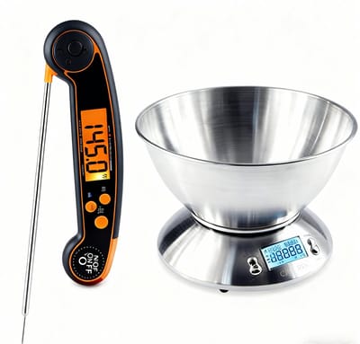 Combideals Keuken – Camry Keukenweegschaal 5kg RVS + Digitale Vlees-/Voedselthermometer
