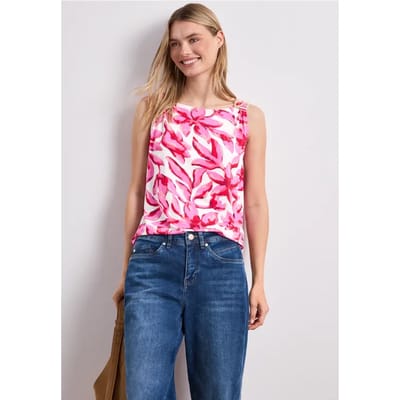 Top met ronde hals en schouderdetails