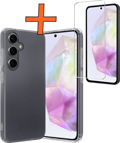 Hoes - Met Screenprotector - Geschikt voor Samsung Galaxy A35 - Sterk & Shockproof - Back Cover - Siliconen Case - Telefoon Hoes - Transparant