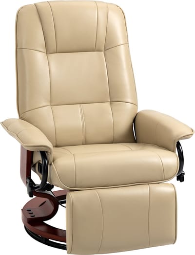 HOMCOM-Relaxsessel-Kunstleder, Schaumstoff-L78 x B87 x H100 cm-Cremeweiß