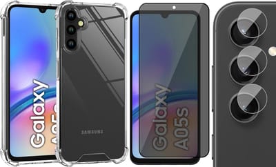 Hoesje geschikt voor Samsung Galaxy A05s - Privacy Screenprotector Volledig Dekkend Glas & Camera - Shockproof Transparant