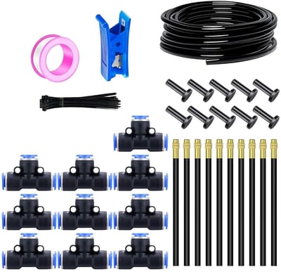 Pneumatische Slang Kit 20m 6mm voor Drip Irrigatiesysteem, 10 Stuks Irrigatie Nozzles en 10 Stuks Verbindingen voor Tuin, Kweekkas en Gazon