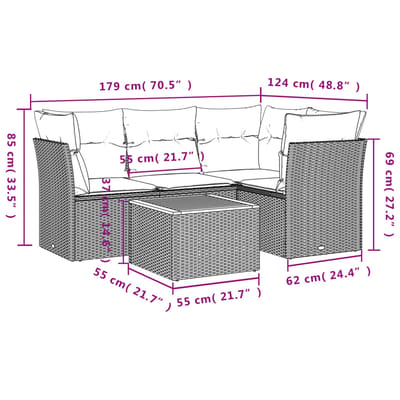 vidaXL - 5-delige - Loungeset - met - kussens - poly - rattan - beige