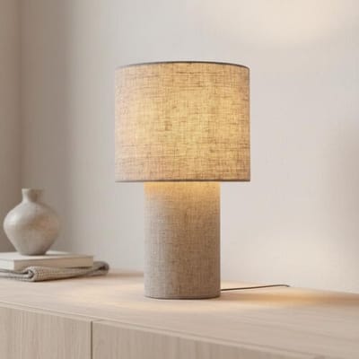 LUSENZ Marone - Linnen Tafellamp Beige 30 cm - Nachtkast lampje - Scandinavisch design - E27 fitting - Met aan/uit-schakelaar