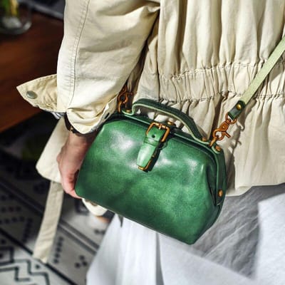 Vintage Artsen Tas Echt Leer Dames Handtas Eenvoudig Effen Kleur Echt Koeienhuid Schouder & Crossbody Tassen blue