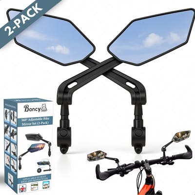 Boncy® Premium Fietsspiegel - Geschikt voor Fiets E-bike Brommer Scooter Step - Links & Rechts - Achteruitkijkspiegel Ebike Spiegel op Stuur Bar End - Fietsspiegels Verstelbaar & Inklapbaar - Electrische fiets Accessoires Spiegels Zijspiegel