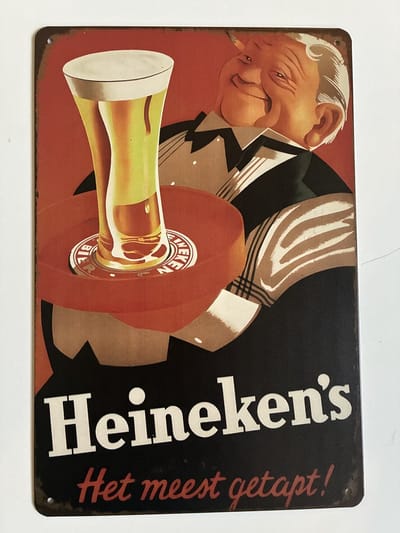 heineken Metalen wandbord 20 x 30 cm - Mancave -Wand Decoratie - Metalen borden - Tekst borden - Metalen bord - Reclame bord - Vintage - Kroeg - Bar – Cafe - Horeca - rettro