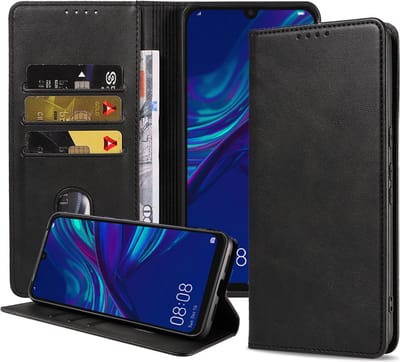 Smartphonica Telefoonhoesje geschikt voor Huawei P Smart (2019) kunstleren Hoesje met Magnetische sluiting en Pasjeshouders Book Case met Klepje - Zwart geschikt voor Huawei P Smart (2019)
