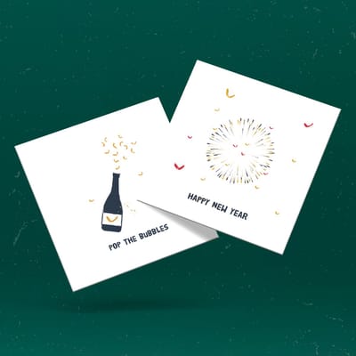 FEESTDAGEN - HAPPY NEW YEAR - 10 luxe gevouwen wenskaarten incl envelop - ansichtkaarten - gelukkig nieuwjaar - happy new year - champagne - feest -2026