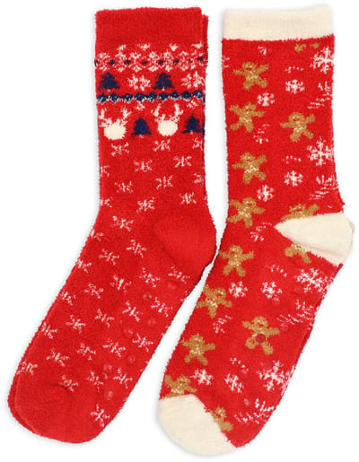 Kerst sokken - Happy Holidays - warme huttensocken mét anti slip - onze size - COMB RED 2-PACK