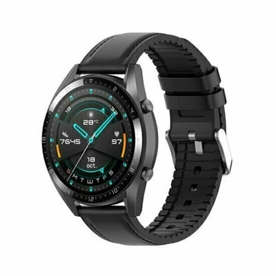 By Qubix - leer + siliconen bandje - Zwart - geschikt voor Huawei Watch 5 - 46mm