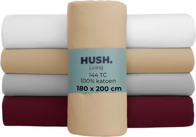 HUSH Living - Hoeslaken 180x200+30cm - 100% katoen, 144TC, soepel en ademend - elastiek rondom - zand