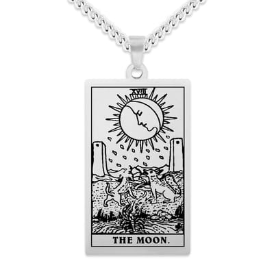 Tarot Ketting XVIII: De Maan / The Moon - Zilverkleurig Stainless Steel - Grote Arcana uit Rider-Waite Geïnspireerd - 60cm - Pax Amare