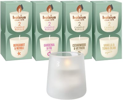 Bolsius - CleanLight - Wit - Houder en navulbare Geurkaarsen - Starterkit - Met 9 (on)gegeurde Refills
