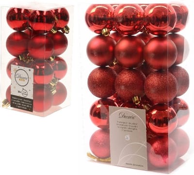 Kerstversiering kunststof kerstballen rood 4-6 cm pakket van 46x stuks - Kerstboomversiering